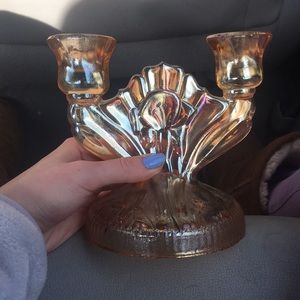 Antique carnival glass candle holder
